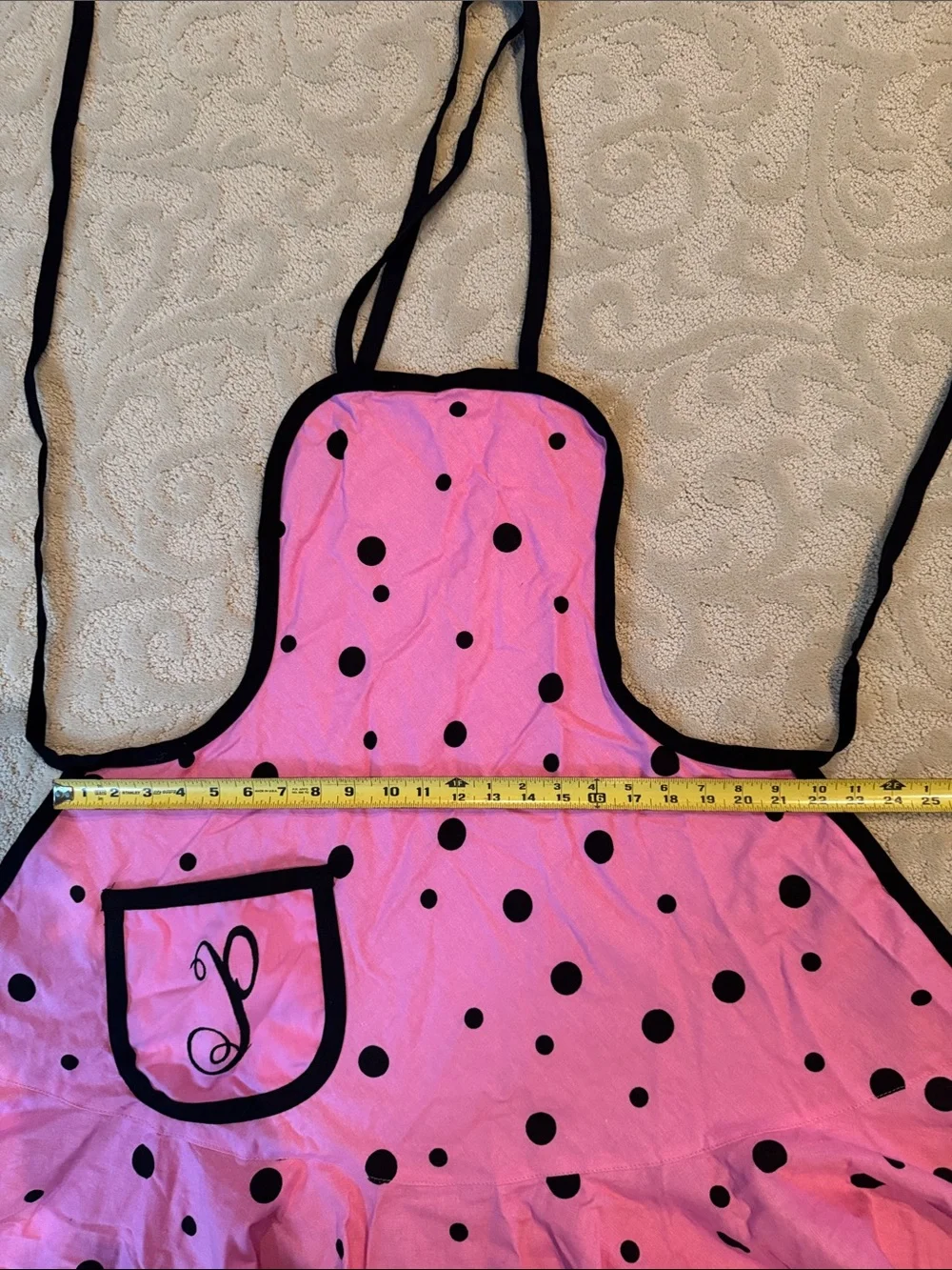 Retro Pink Polka Dot Ruffle Apron / Costume Attire - Monogrammed Letter P